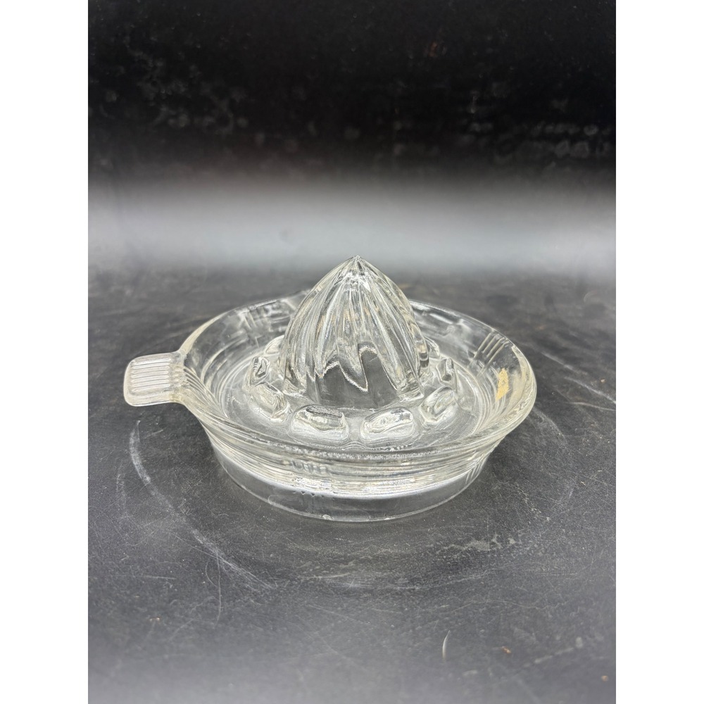 Vintage Clear Glass Citrus Juicer Reamer with Pour Spout and Handle Art Deco